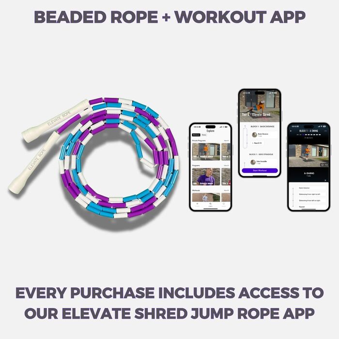 Elevate Rope Професійне скакалка з кульками - 3м, регульоване, якісні кульки та поліестер - для фрістайлу, кардіо та трюків, підходить для всіх рівнів, для використання в приміщенні та на вулиці, білий/фіолетовий/синій