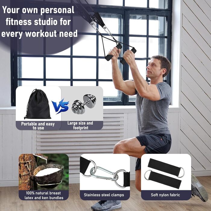 Набір фітнес-резинки 5 шт., спортивні еластичні стрічки опору 5 рівнів, резинки з кріпленням для дверей, ручки, манжети для щиколоток, портативні для нарощування м'язів та пілатесу, чоловічі/жіночі (сірі)