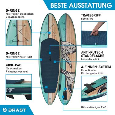 Надувна SUP дошка BRAST Shark 300-320 см, комплект із веслом 2в1, сидінням для каяка, тримачем для камери, насосом, рюкзаком, 5 років гарантії