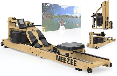 Гребний тренажер Neezee для дому, складаний, з масиву дерева, Bluetooth, тримач для планшета, до 200 кг, сумісний з Kinomap, колір дерева