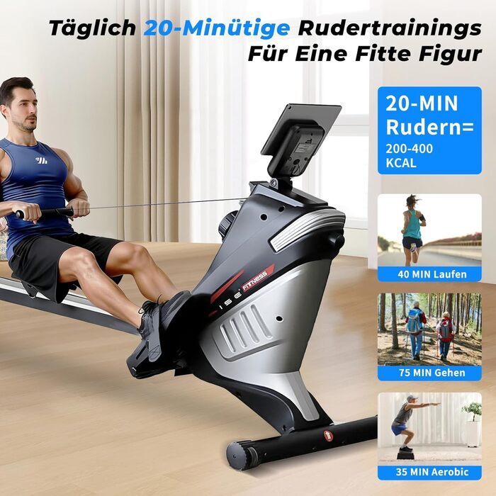 Гребний тренажер ISE для дому з магнітною системою, LCD-дисплеєм та 8 рівнями опору. Тиха гребна машина для кардіотренувань, ідеальна для домашнього спортзалу.