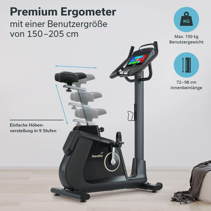 Велотренажер Skandika Liege-Ergometer P14 з сенсорним екраном, Bluetooth, додатками, до 150 кг, для дому