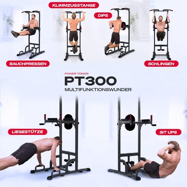 Sportstech 7в1 Power Tower PT300: турнік, бруси для віджимань, силовий тренажер для дому, чорний