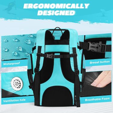 Чохол для лижних черевиків Maelstrom, 55 л, великий рюкзак для подорожей, водонепроникний для сноуборду та лижного спорядження (Морська синя)