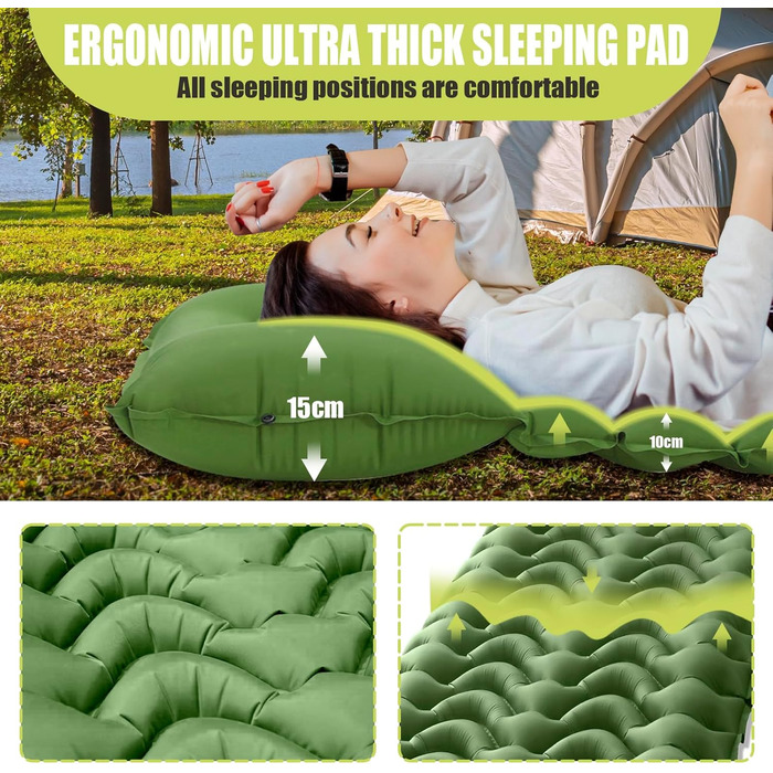 Каремат для кемпінгу TEGOVE самонадувний, компактний, з насосом та подушкою. Легкий килимок для туризму, пляжу, подорожей та намету