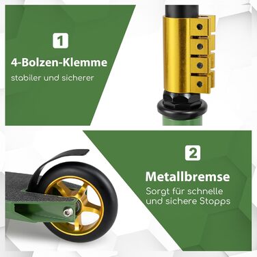 COSTWAY Стантер скутер з 360° поворотом, колеса 110 мм PU, підшипники ABEC-7, алюмінієва дека, вантажопідйомність 100 кг, для дітей від 10 років (зелений)