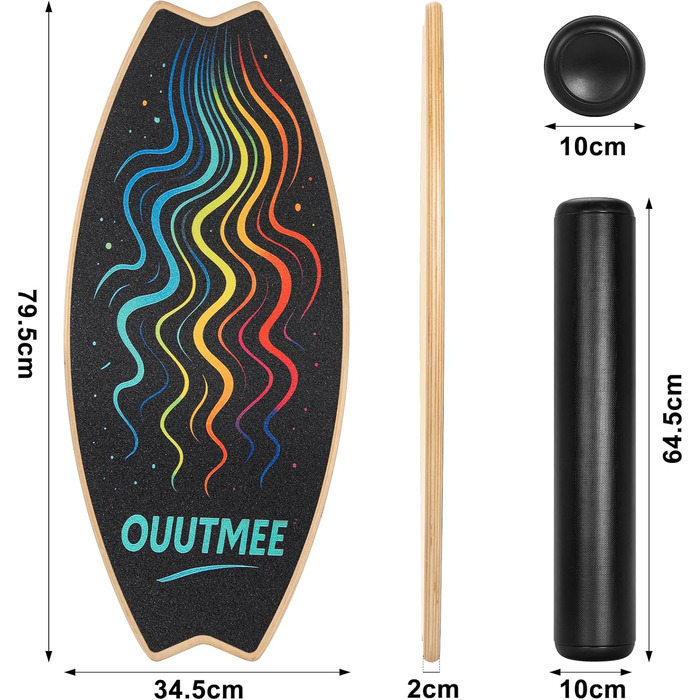 Балансборд Surfin Holz: Дерев'яний балансборд для дітей та дорослих, 6 режимів, тренування рівноваги, 79.5 x 34.5 см, стилі Wellenlinien/S