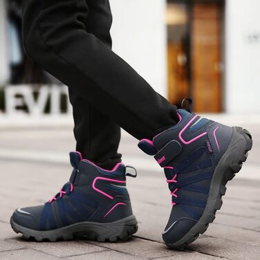 Дитячі зимові чоботи: теплий фліс, водонепроникність, для дівчаток та хлопчиків, підошва для трекінгу, синій та рожевий кольори, розмір 34 EU