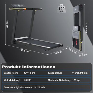 Ходунка-біговий килимок ISE 2-в-1 для дому, до 12 км/год, ультратонкий, складний, до 120 кг, LED-дисплей, 12 програм, для суглобів