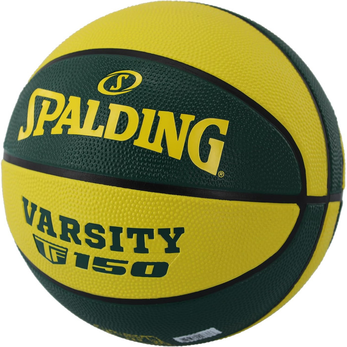 Баскетбольний м'яч Spalding TF-150 Varsity - Міцний гумовий, офіційний розмір, для всіх поверхонь, з рельєфним зчепленням (7, зелено-жовтий)