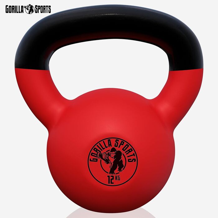 Гиря GORILLA SPORTS 12 кг з вініловим покриттям, чавунна, для фітнесу та силових тренувань