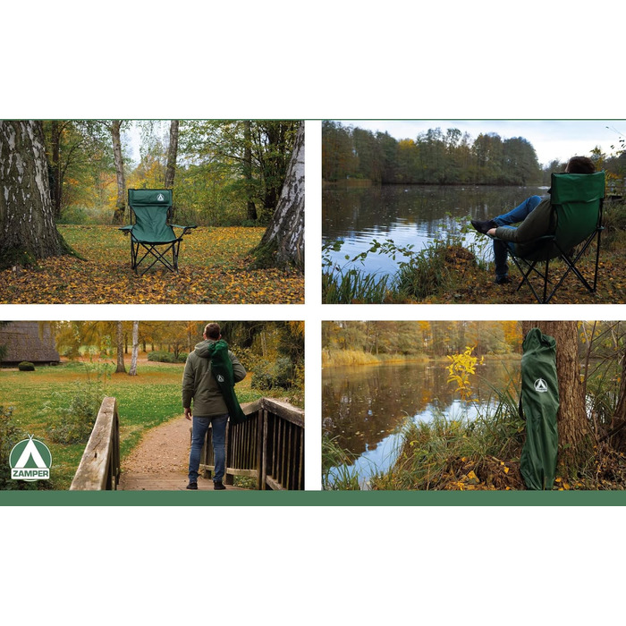 Крісло для кемпінгу Zamper 150 кг, складне – риболовне та кемпінгове з підстаканником та знімною подушкою для голови