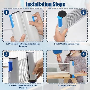 М'ячик для настільного тенісу Dalephoric, висувний, портативний, для гри в приміщенні та на вулиці, довжина до 170 см, сітка для настільного тенісу, офісний стіл, сіро-блакитний