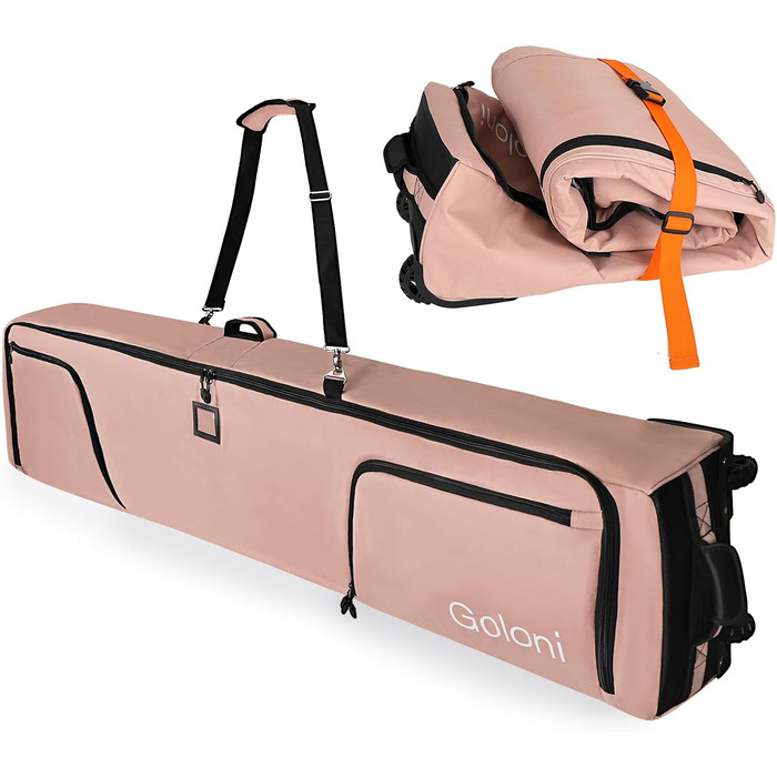 Чохол для сноуборда на колесах, водонепроникний, 600D, для подорожей літаком, вміщує 2 пари лиж (175см), рожевий