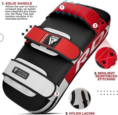 Шлагбафер RDX для бойових мистецтв, вигнутий захист для ударів ногами, кикбоксинг, муай-тай, шкіряне боксерське подушечка RDX, MMA, тайські подушечки, боксерські подушечки (1 шт.), універсальний розмір, червоний