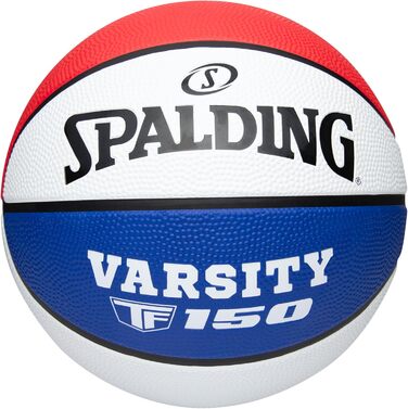 Баскетбольний м'яч Spalding TF-150 Varsity: міцний гумовий матеріал, офіційний розмір, для всіх поверхонь, з рельєфним покриттям Shooter's Seam (червоний, білий, синій)