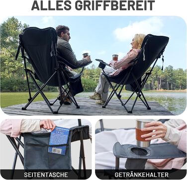 Складний крісло-шезлонг для кемпінгу Timber Ridge - 180 кг, 3 положення, широке сидіння 62 см, з підстаканником