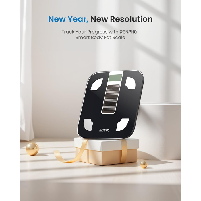 Електрична вага RENPHO з вимірюванням жиру, сонячна, точність 50г, до 180кг, з додатком, чорна
