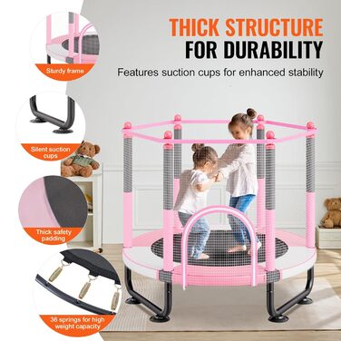 Батут дитячий VEVOR Outdoor 1545 мм з сіткою та баскетбольним кільцем, рожевий. Для дітей від 3 років.