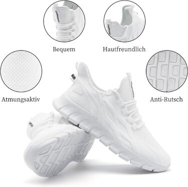 Чоловічі кросівки для бігу, спортивні, повсякденні: легкі, дихаючі, для тенісу, фітнесу, піших прогулянок. Slip-On (43 EU, B White)