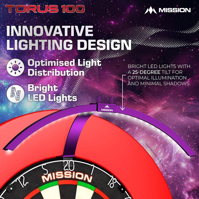 Світлодіодне освітлення для дартсу Mission Darts TOR100 Torus 100, складане, портативне, металевий фіолетовий колір
