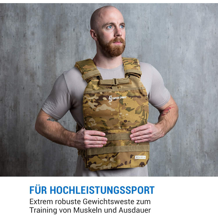 Capital Sports Battlevest 2.0: Вага жилет для тренувань - жилет з вагою, комфортний, з оптимальною підкладкою, 8.0 кг або 13.2 кг, камуфляж, чорний або оливковий (8.0 кг, камуфляж)