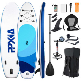 Надувне SUP-борд Stand Up Paddling з сидінням, для дітей та дорослих, вантажопідйомність до 200 кг, аксесуари, блакитний (320 x 82 x 15 см)