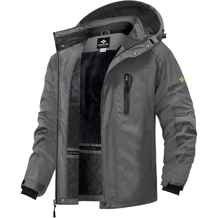 Чоловіча куртка GEMYSE для сноубордингу та лижного спорту, вітро- та водонепроникна, з флісовою підкладкою, зимова, з капюшоном, XL, сірий колір