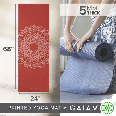Йога мат Gaiam, 5 мм, неслизький, для йоги, пілатесу та тренувань на підлозі, розмір 172.7 x 61 x 5 мм, колір Sunburnt Marrakesch