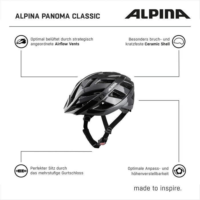 Велошолом ALPINA PANOMA CLASSIC для дорослих, легкий, добре вентильований, з LED-підсвіткою, індиго глянець, 56-59 см