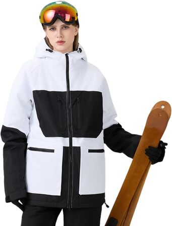 Жіночий комплект гірськолижний (2 шт.): куртка та штани HOTIAN. Водонепроникний, вітронепроникний, теплий. Розмір M, колір: чорний + білий