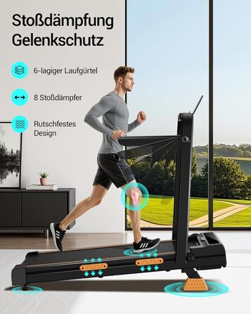 Біговий тренажер CURSOR для дому, складаний, 10 км/год, нахил 16%, безщітковий двигун 3.0CV, максимальне навантаження 136 кг, помаранчевий