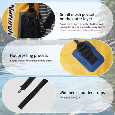 Водонепроникний рюкзак Naturehike Dry Bag – 15L/10L, для каякінгу, риболовлі, рафтингу та інших водних видів спорту (Жовтий, 15L)