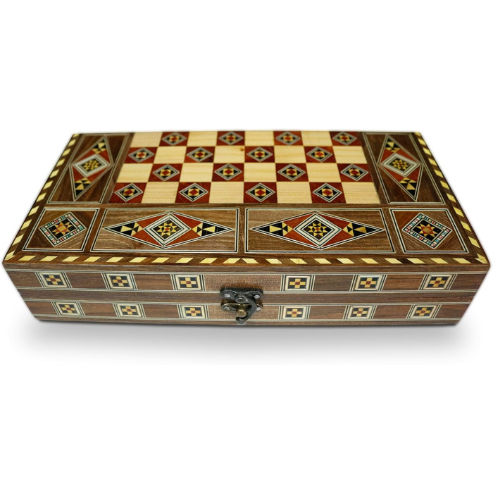 Дерев'яна настільна гра 3 в 1 Backgammon, шахи, дама 30x30 см, ручна робота, інтарсія, комплект із фігурами та фішками