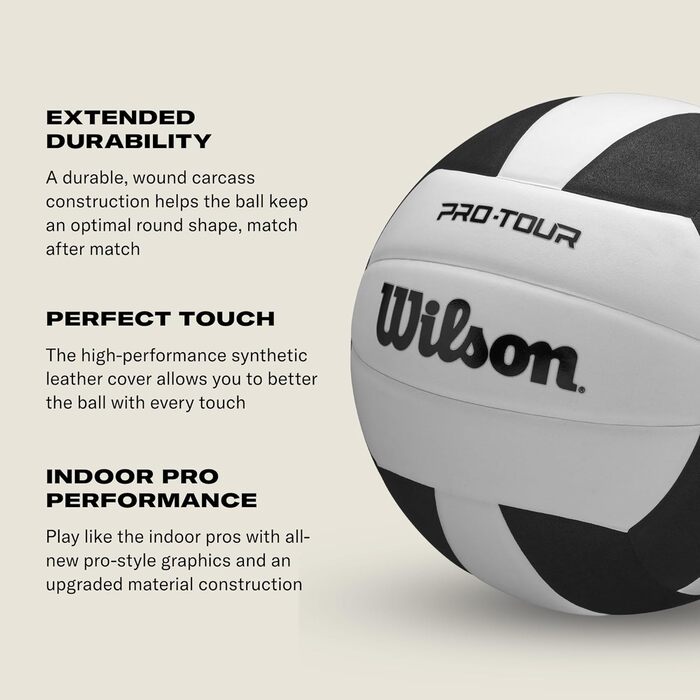 М'яч для волейболу Wilson Pro Tour (внутрішній), офіційний розмір, чорно-білий