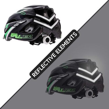 Шолом велосипедний Meteor Gruver для дорослих, дітей, MTB, BMX, роликів, скейтборду, скутера. Чорний, зелений, M (55-58 см)