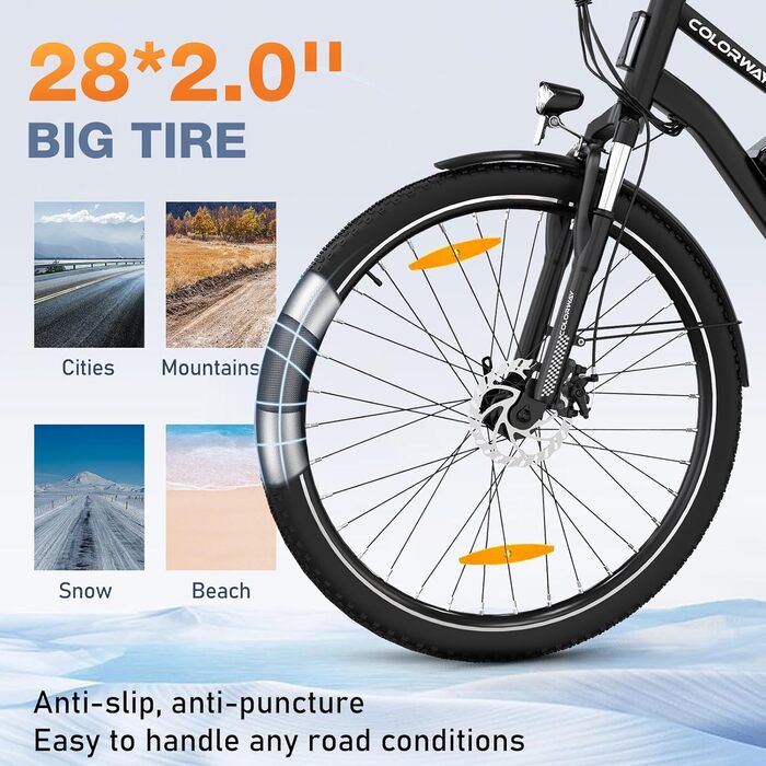 Електровелосипед COLORWAY BK27 28 дюймів, міський eBike з мотором 250W, акумулятор 36V 15Ah, два режими їзди, педальна підтримка, для дорослих, запас ходу 45-100 км, чорний