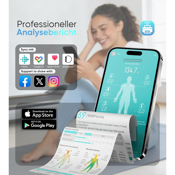 Вага для вимірювання жиру тіла з 8 електродами, персональна вага з Bluetooth, аналіз складу тіла, дисплей, 180 кг, BMI, протеїн, BMR, чорно-зелений