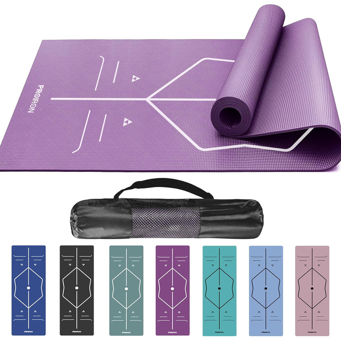 PROIRON Килимок для йоги з неслизькою поверхнею, розмітка для тренувань. Підходить для йоги, фітнесу та спорту. Килимок для йоги та тренувань (фіолетовий)