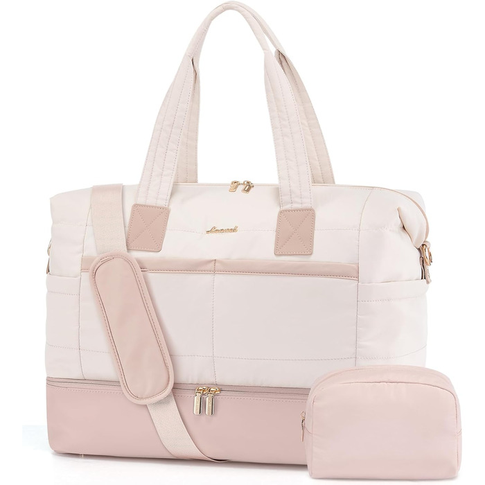 Сумка-мішок LOVEVOOK для вихідних, клінічна сумка, ручна поклажа, легка лікарняна сумка, місткий дорожній мішок з відділенням для взуття та косметичка, спортивна сумка для подорожей, 52x38x25 см (50 л), B-beige Nude