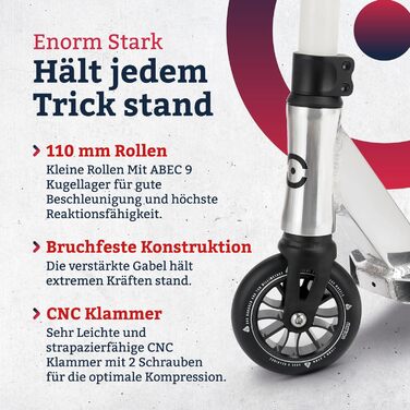 Дитячий трюковий самокат Motion Stunt Scooter Rookie Pro, чорний-білий, ABEC 9, для дітей від 4 років, фристайл, міцний, Robuster