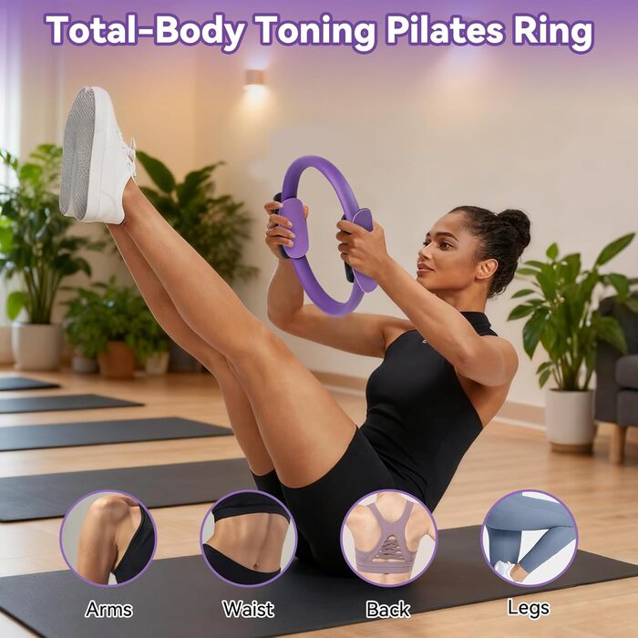Pilates Ring Набір для пілатесу: коло з ручками 35 см, 5 еластичних стрічок, м'яч для пілатесу - для дому, тонусу тіла, гнучкості