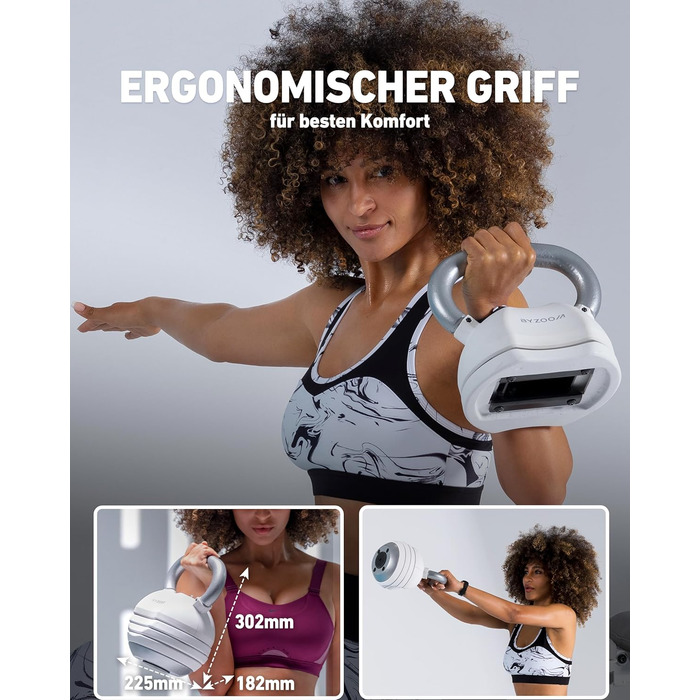 Регульована гиря BYZOOM FITNESS 13,6 кг 5-в-1 для дому, силових тренувань та фітнесу, компактна, для чоловіків і жінок, біла