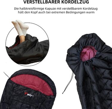 Спальний мішок для дорослих – широкий прямокутний, 3-сезонний з кишенею та сумкою, 300 г/м² бавовна, водонепроникний, для кемпінгу, дому та відпочинку на природі, з блискавкою справа