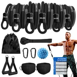 Гумові еспандери Resistance Bands 5 рівнів навантаження з анкерами, ручками та ременями для ніг - для фітнесу, пілатесу, силових тренувань (до 136 кг)
