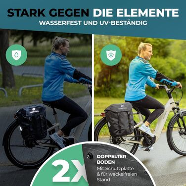 Велосипедна сумка Evertrail 28 л, водонепроникна, на багажник, з відділенням для ноутбука, плечовим ременем, рефлекторами, посиленим дном, чорна, 2024
