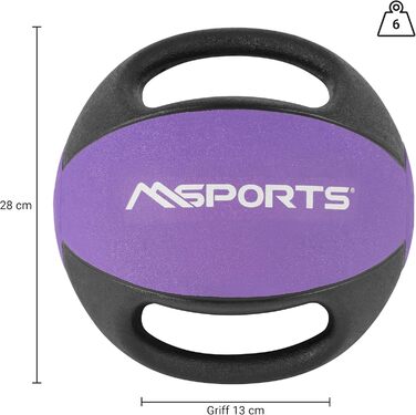 Медичний м'яч з ручками MSPORTS Premium 6 кг, ліловий, професійна якість для фітнесу та реабілітації