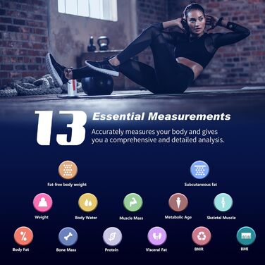 Інтелектуальна вага для тіла з Bluetooth, вимірювання жиру, BMI та ваги, 180 кг, 30 см x 30 см (Синій)