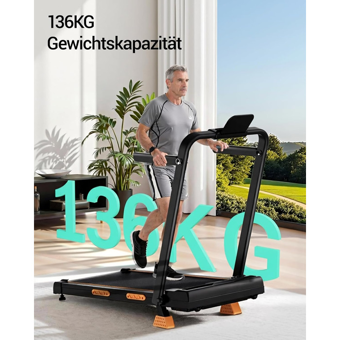 Біговий тренажер CURSOR для дому, складаний, 10 км/год, нахил 16%, безщітковий двигун 3.0CV, максимальне навантаження 136 кг, помаранчевий