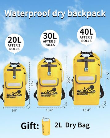 Водонепроникний рюкзак IDRYBAG Dry Bag 20L/30L/40L - плавучий, жовтий